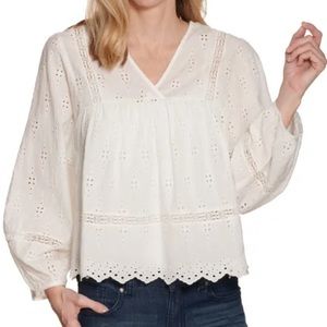 Rockin' C Women's White Eyelet Long Sleeve Top
